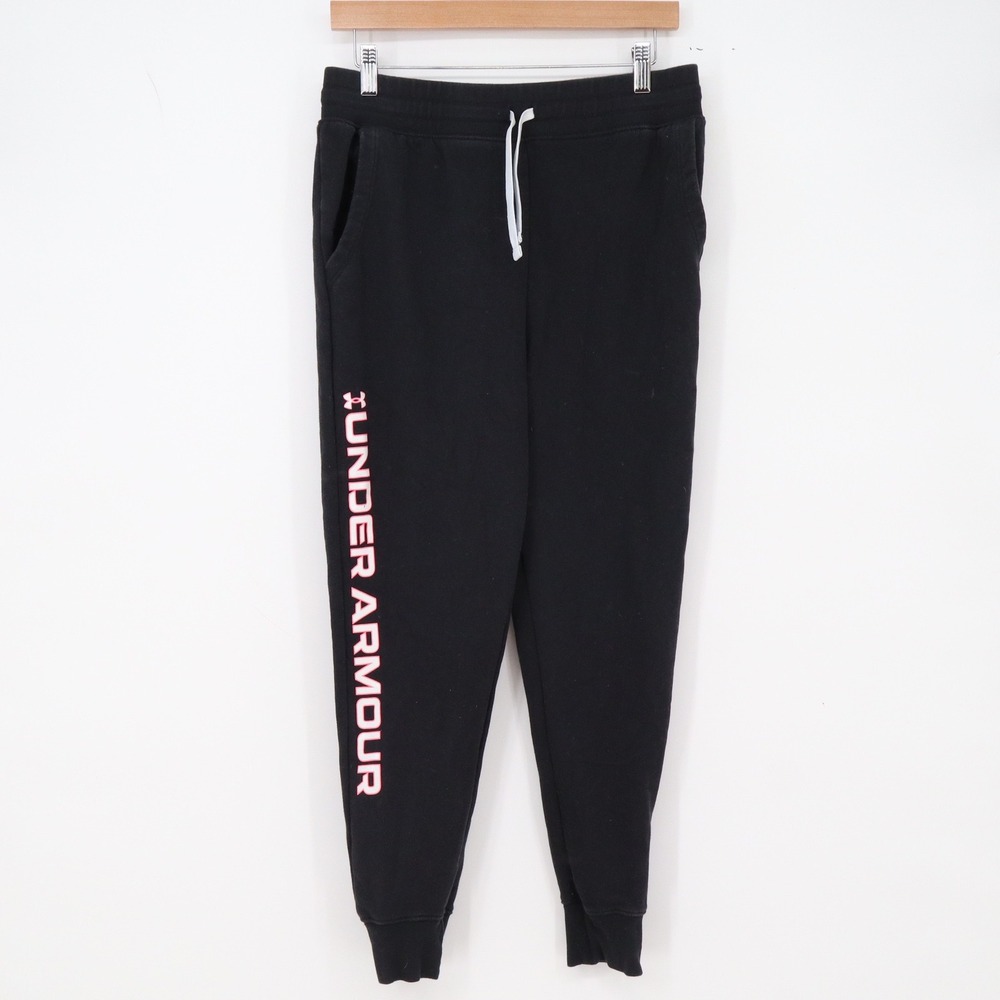 Under Armour Sweatpants Youth XL Joggers Black Pink Graphic Loose Fit Excellent